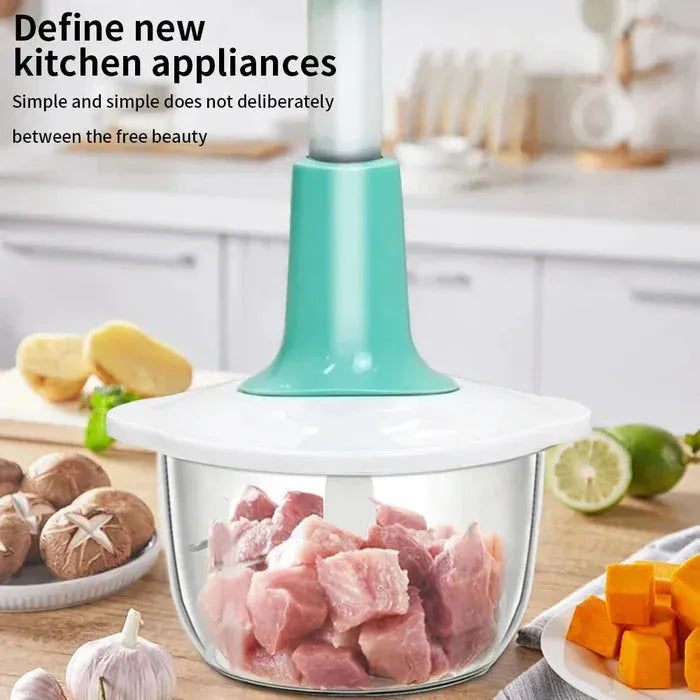 Manual Push Food Chopper 1500ML – 3 Blade Stainless Steel Hand Chopper | Large Capacity Vegetable & Fruit Cutter